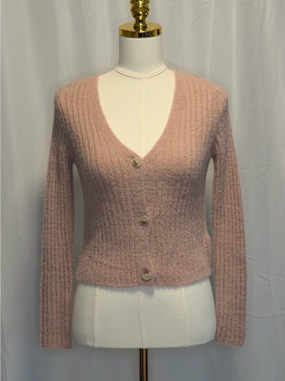 Sincerely Jules Pink Cardigan Sweater XS Cropped Button Front Soft Knit Coquette